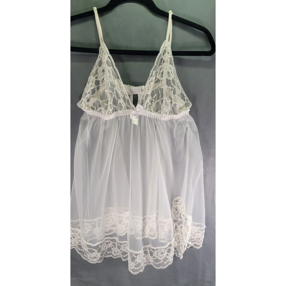 Frederick's of Hollywood White Sheer Lace Lingerie Baby Doll Teddy Size L Sexy